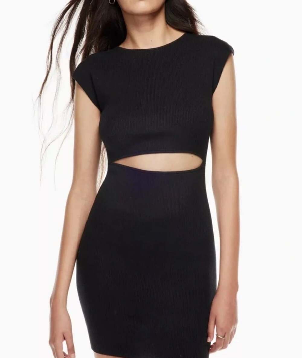 Wilfred Cutout Knit Mini Dress Size M Black Ribbed Bodycon